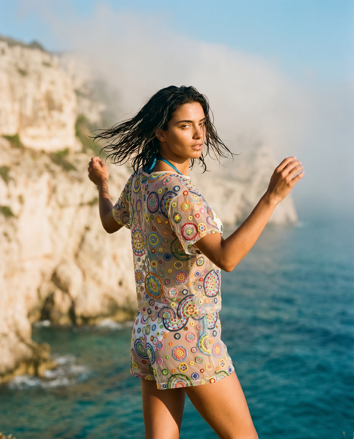 Pachamama Embroidered Tulle Sheer Shorts