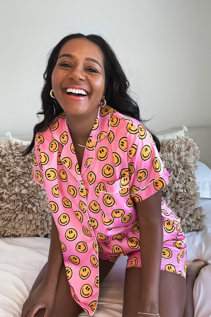 Pink Smiley Satin Pajamas
