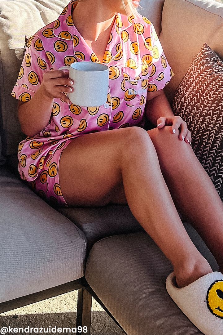 Pink Smiley Satin Pajamas