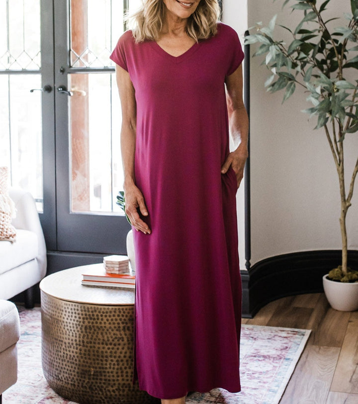 Sloane V-Neck Cap Sleeve Bamboo Maxi Dress