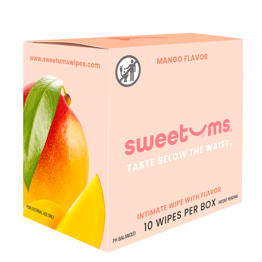 Sweetums Wipes Mango Flavored Intimate Wipes, PH Balanced, 10 Wipes Per Box