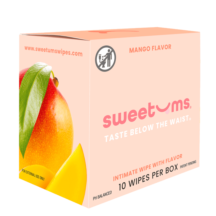 Sweetums Wipes Mango Flavored Intimate Wipes, PH Balanced, 10 Wipes Per Box