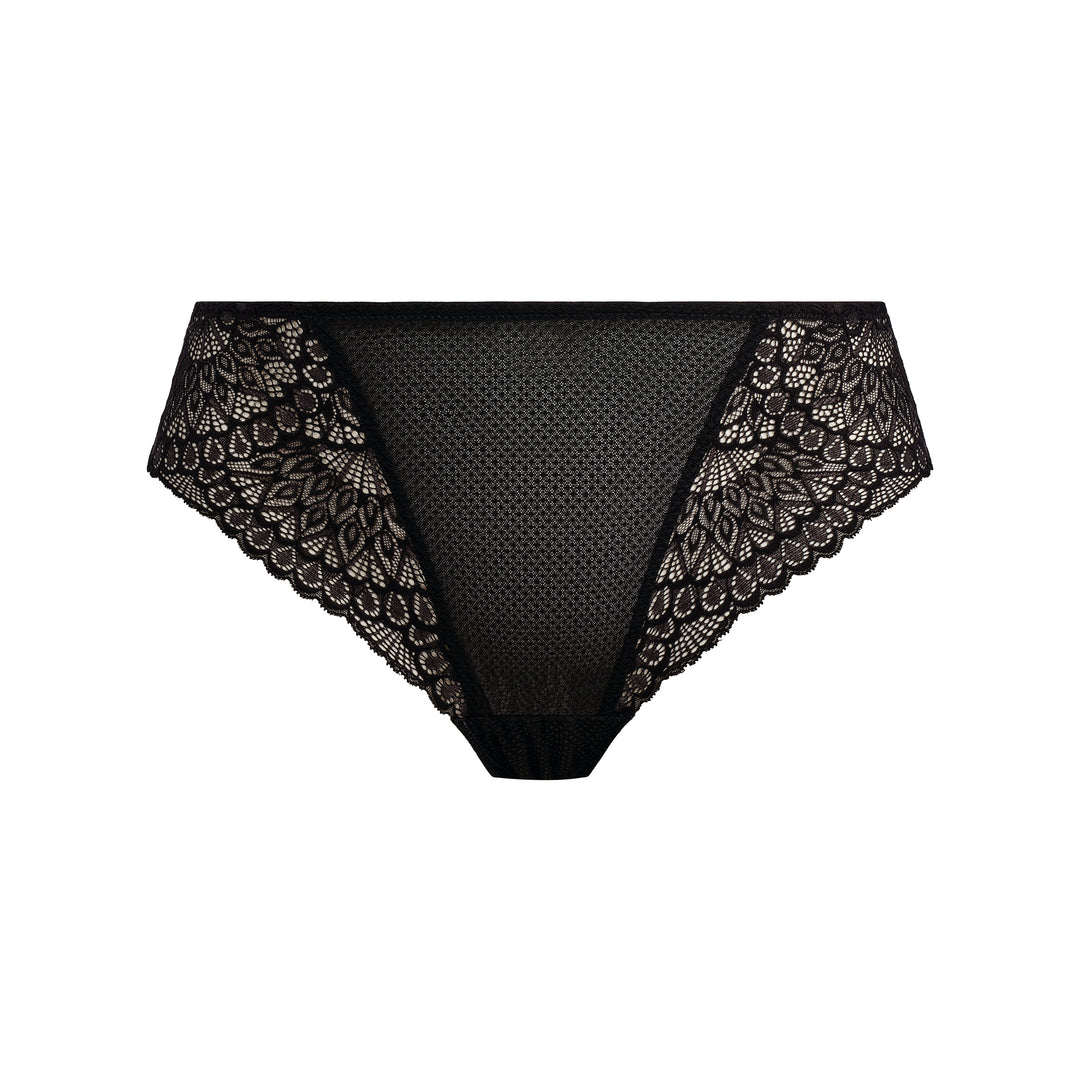 Black lace underwear on a white background