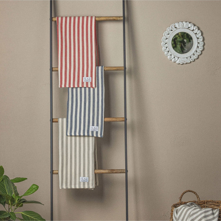 Vertical Stripe Turkish Hand/Tea Towel Set | Red - Taupe - Navy - No Fringe