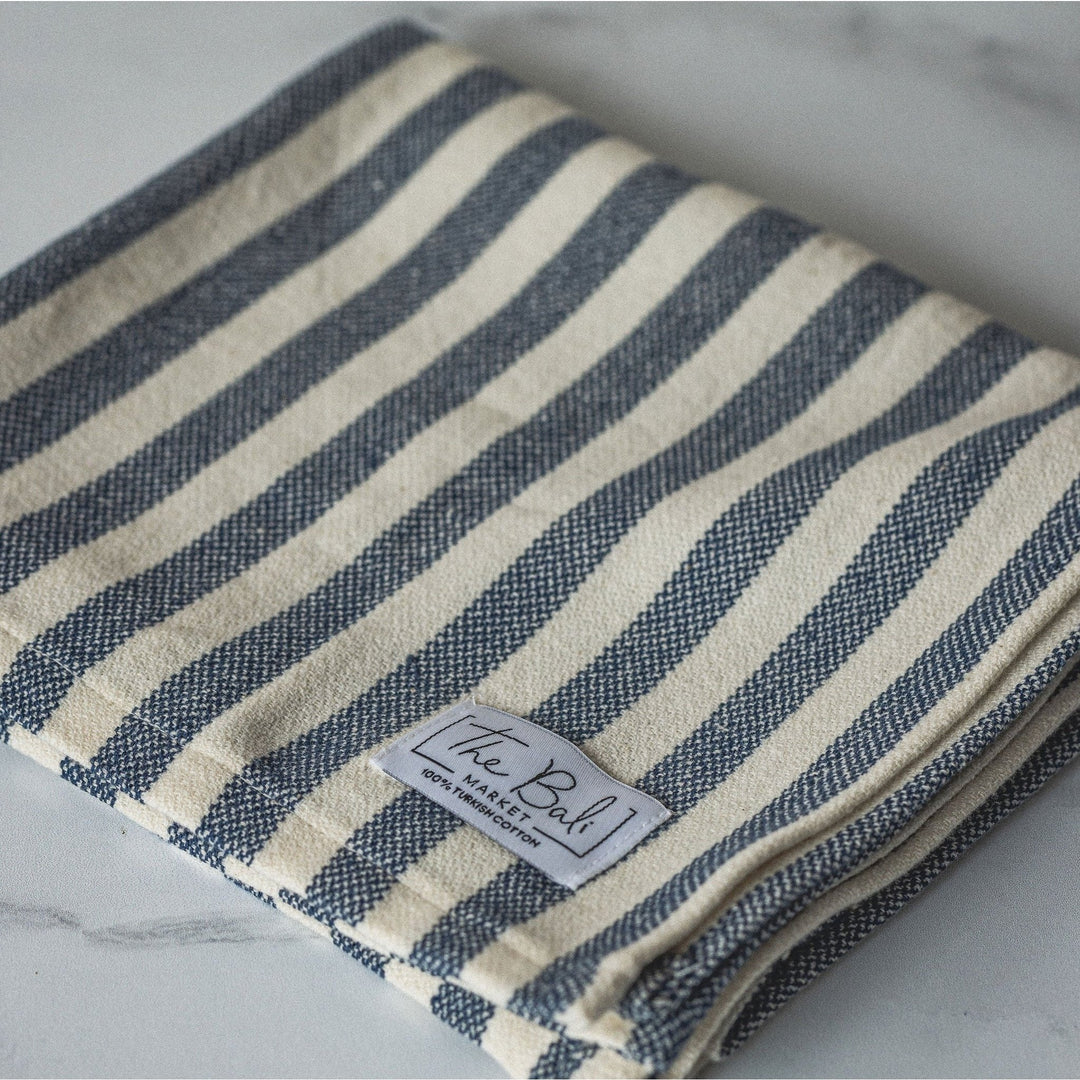 Vertical Stripe Turkish Hand/Tea Towel Set | Red - Taupe - Navy - No Fringe