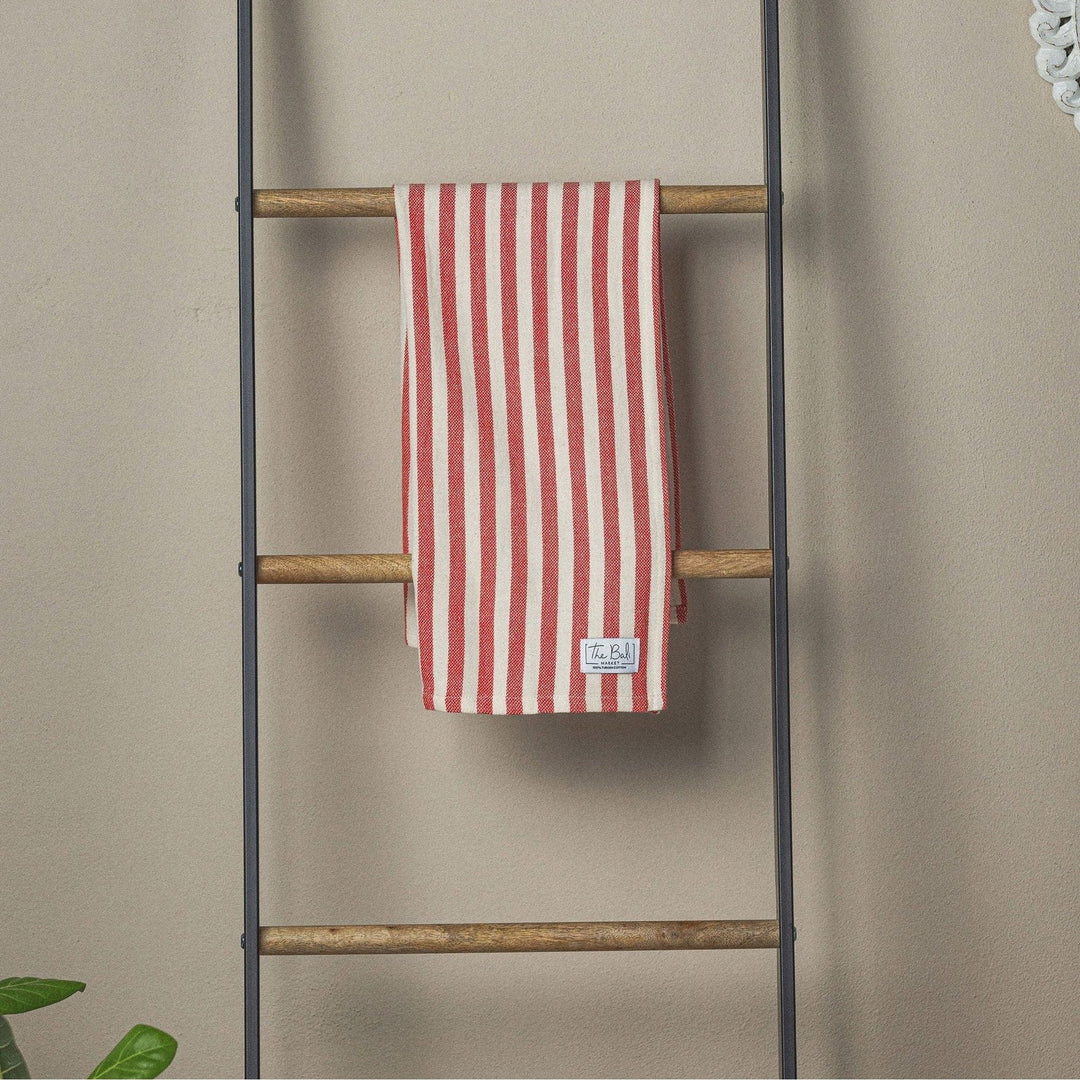 Vertical Stripe Turkish Hand/Tea Towel Set | Red - Taupe - Navy - No Fringe