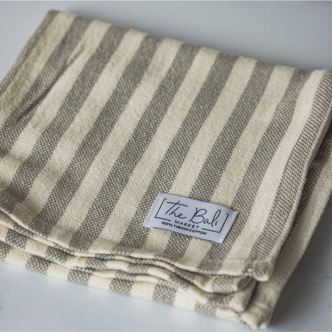Vertical Stripe Turkish Hand/Tea Towel Set | Red - Taupe - Navy - No Fringe