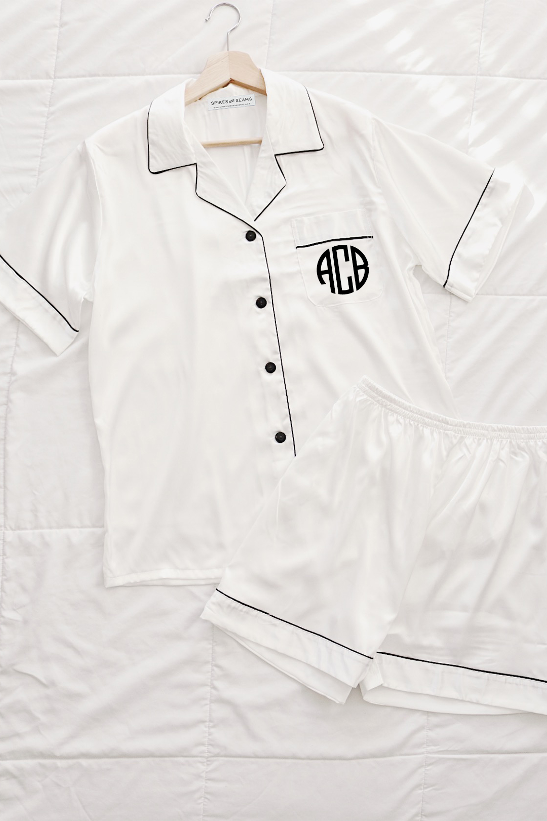 White with White Trim Satin Pajamas