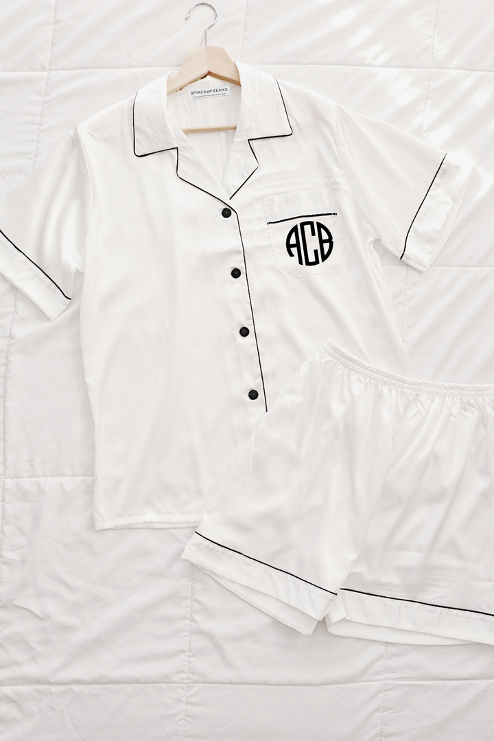 White with White Trim Satin Pajamas
