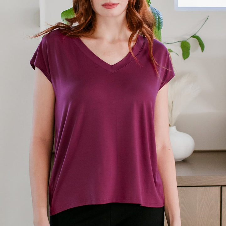 Dakota V-Neck Cap Sleeve Bamboo Top