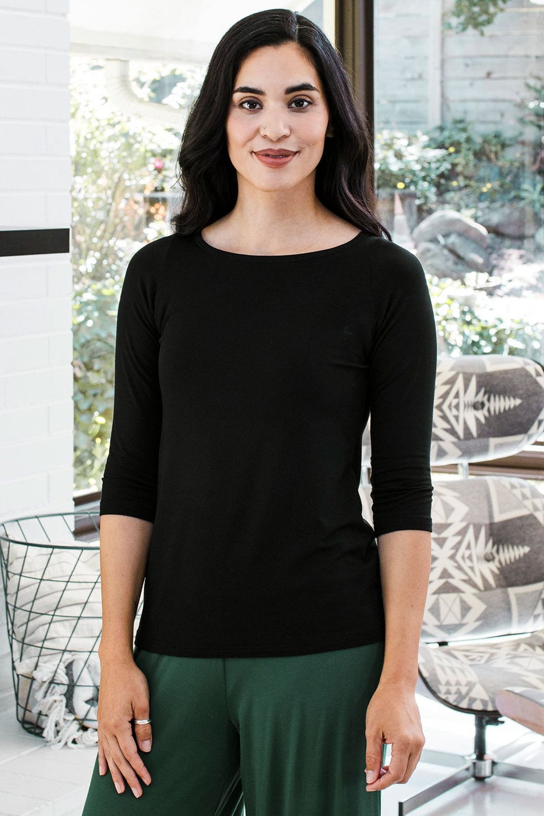 Kai Boatneck 3/4 Sleeve Relaxed Fit Bamboo Tee Shirt