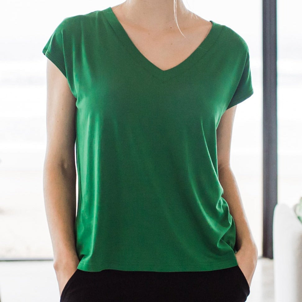 Dakota V-Neck Cap Sleeve Bamboo Top