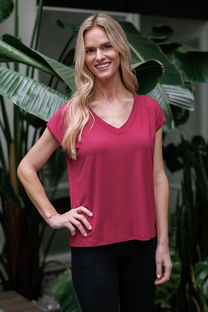 Dakota V-Neck Cap Sleeve Bamboo Top