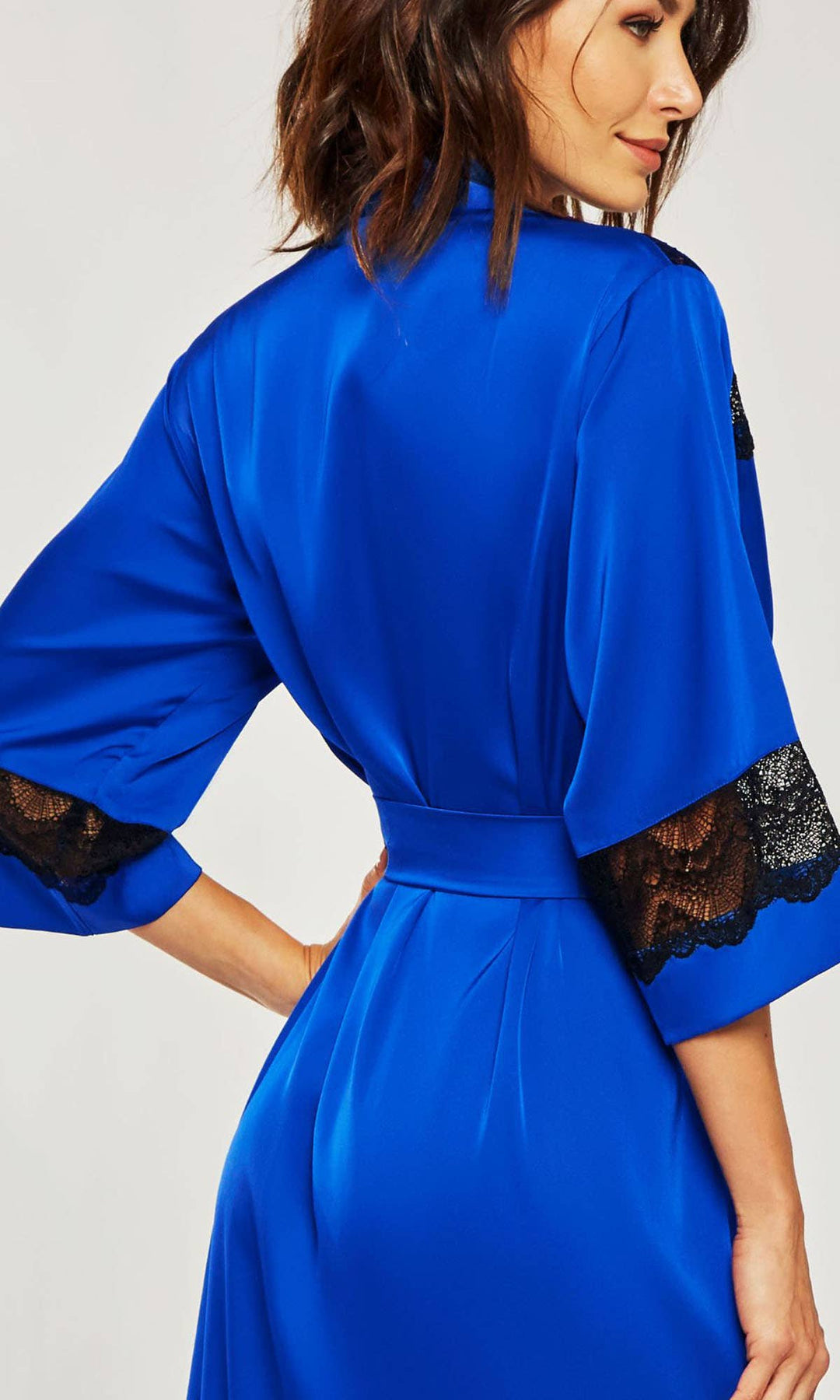 Tess Silky Stretch Satin Long Robe | Royal Blue