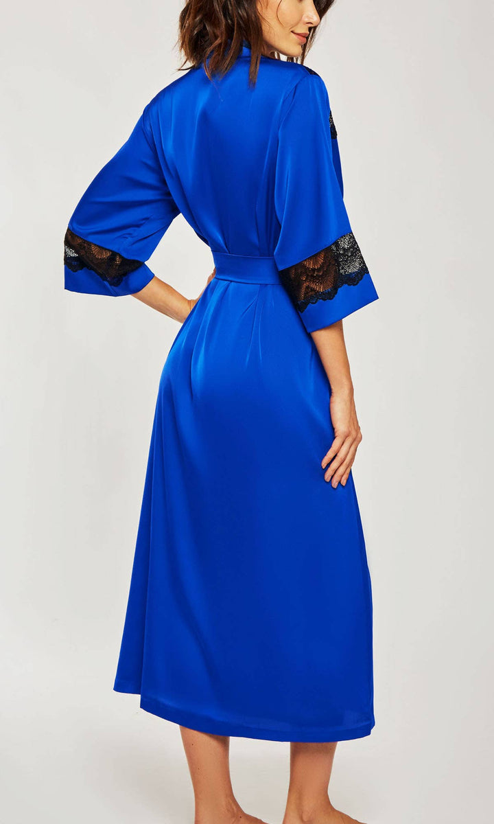 Tess Silky Stretch Satin Long Robe | Royal Blue