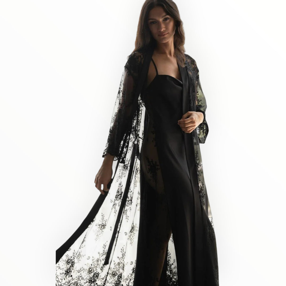 Rya lingerie darling long black lace robe