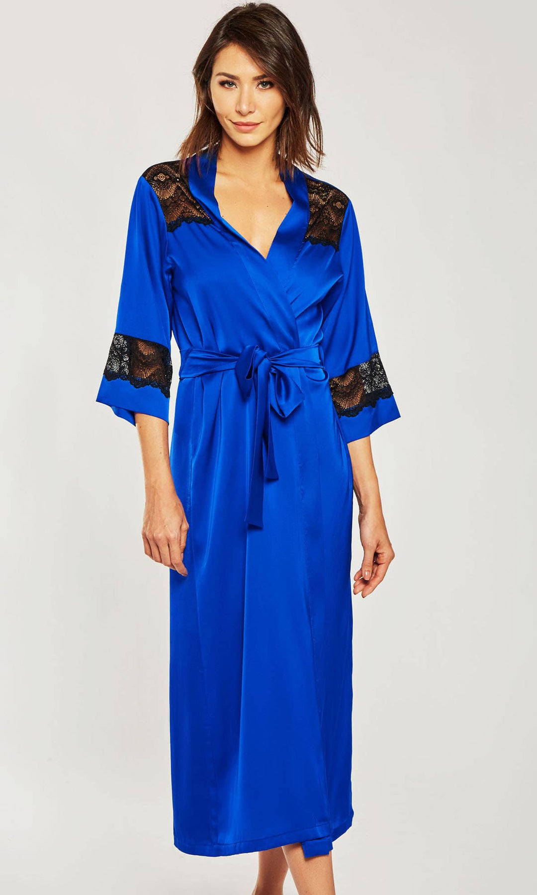Tess Silky Stretch Satin Long Robe | Royal Blue