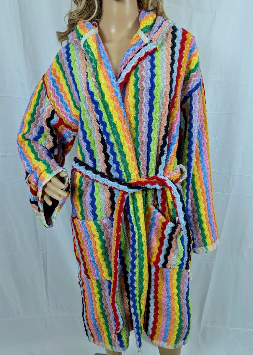 Limited Edition Rainbow Ripple – Colorful Turkish Cotton Robe with Zigzag Design