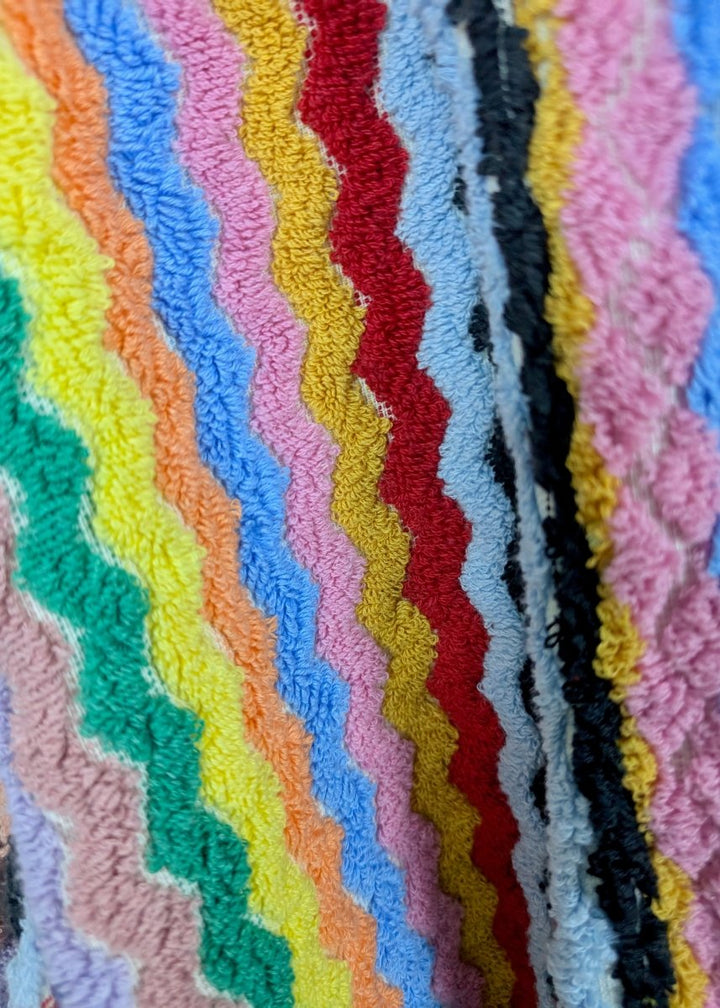 Limited Edition Rainbow Ripple – Colorful Turkish Cotton Robe with Zigzag Design