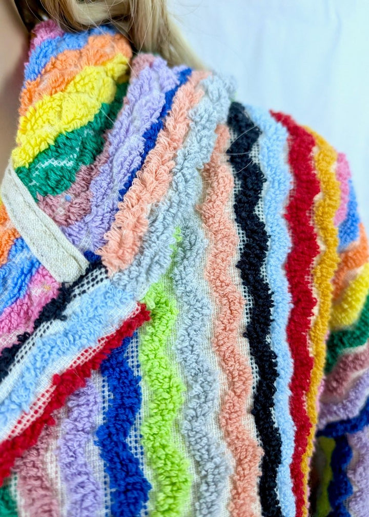 Limited Edition Rainbow Ripple – Colorful Turkish Cotton Robe with Zigzag Design