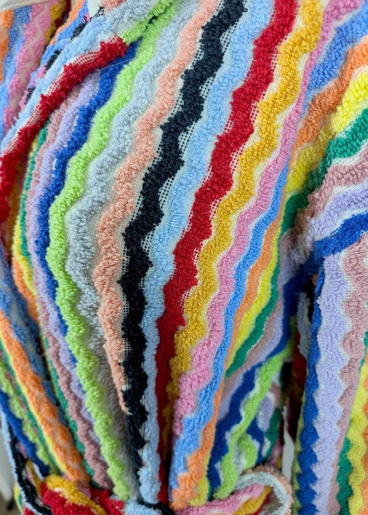 Limited Edition Rainbow Ripple – Colorful Turkish Cotton Robe with Zigzag Design