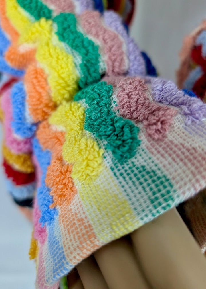 Limited Edition Rainbow Ripple – Colorful Turkish Cotton Robe with Zigzag Design