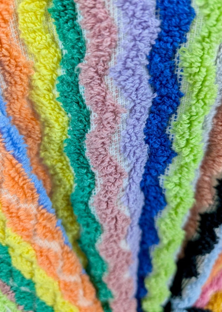 Limited Edition Rainbow Ripple – Colorful Turkish Cotton Robe with Zigzag Design
