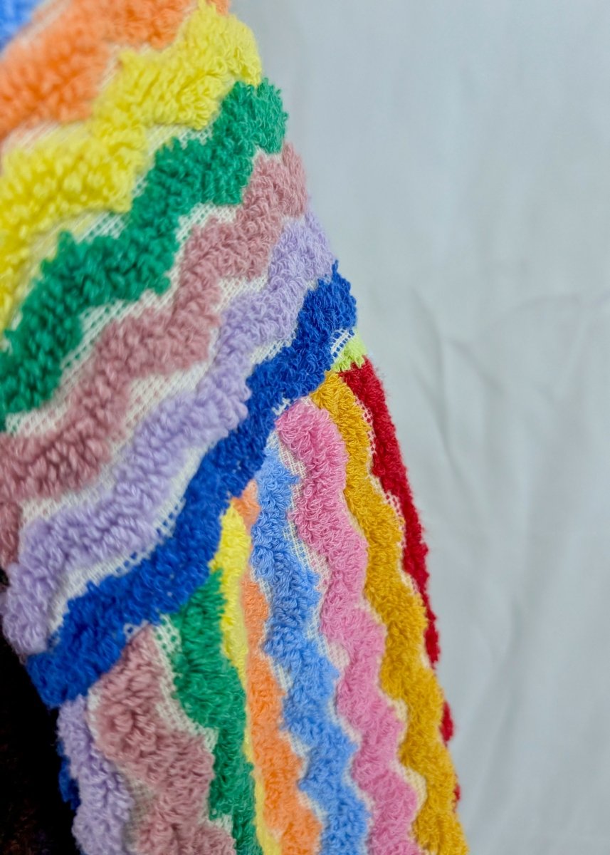 Limited Edition Rainbow Ripple – Colorful Turkish Cotton Robe with Zigzag Design