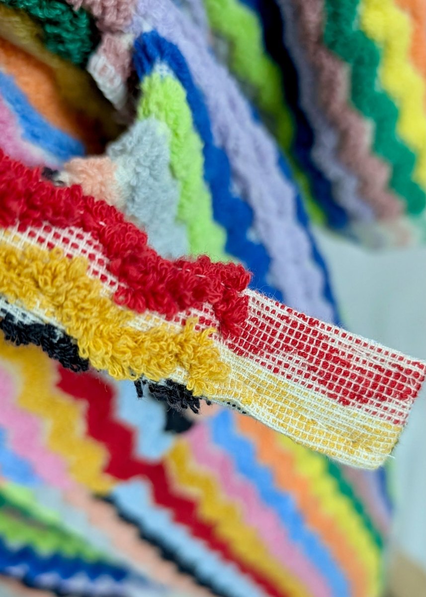 Limited Edition Rainbow Ripple – Colorful Turkish Cotton Robe with Zigzag Design