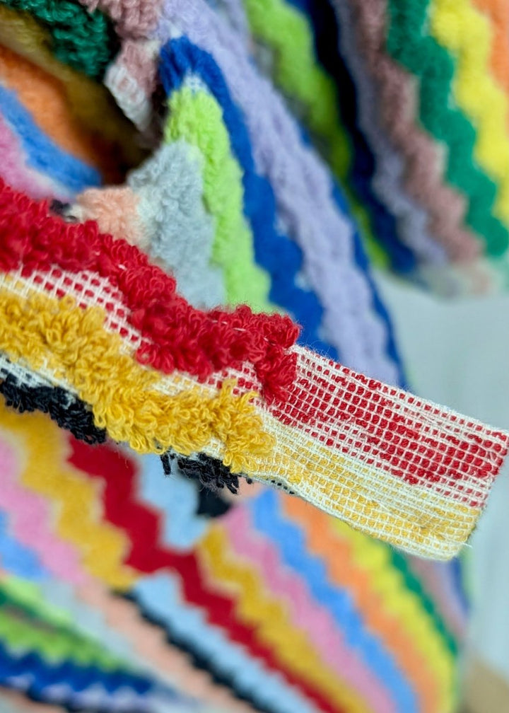 Limited Edition Rainbow Ripple – Colorful Turkish Cotton Robe with Zigzag Design