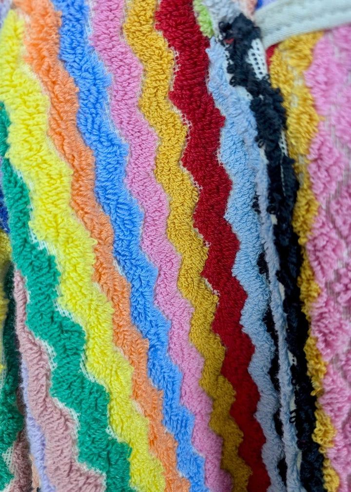 Limited Edition Rainbow Ripple – Colorful Turkish Cotton Robe with Zigzag Design