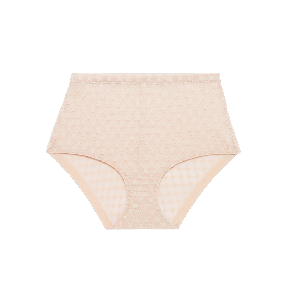 Beige high-waisted underwear on a white background