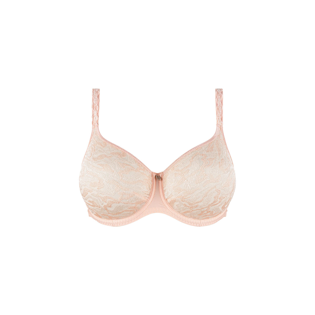 Soft rose pink bra on a white background