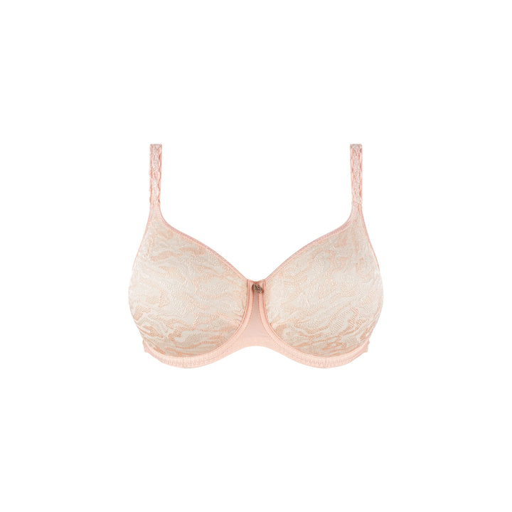Soft rose pink bra on a white background