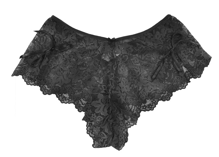 Black lace lingerie set on a white background