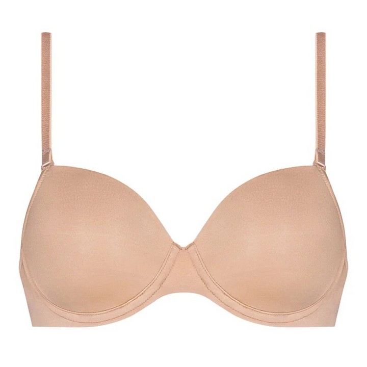 Beige bra on a white background