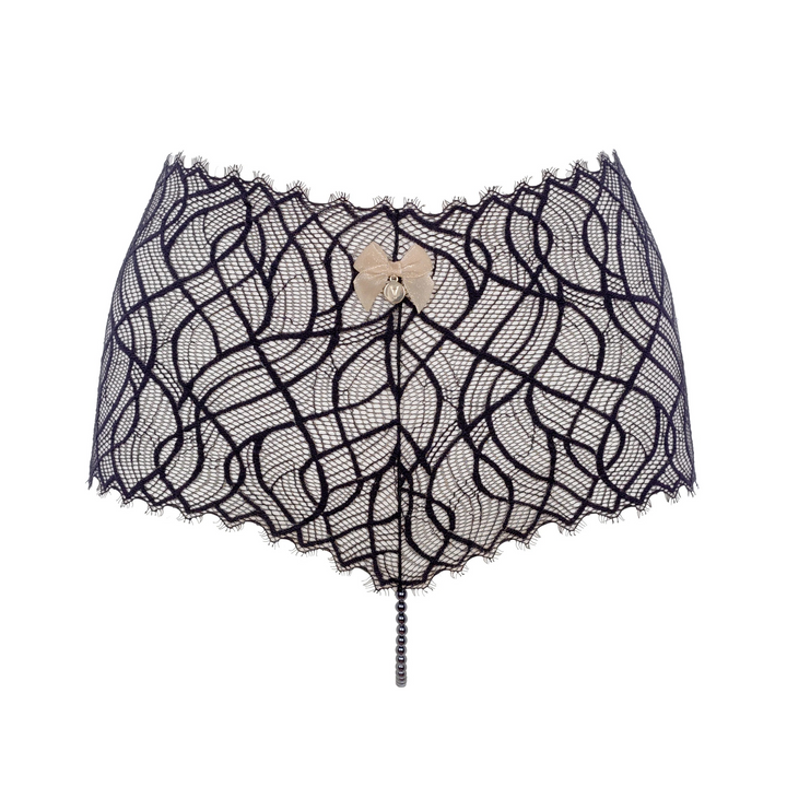 Black lace lingerie set on a white background