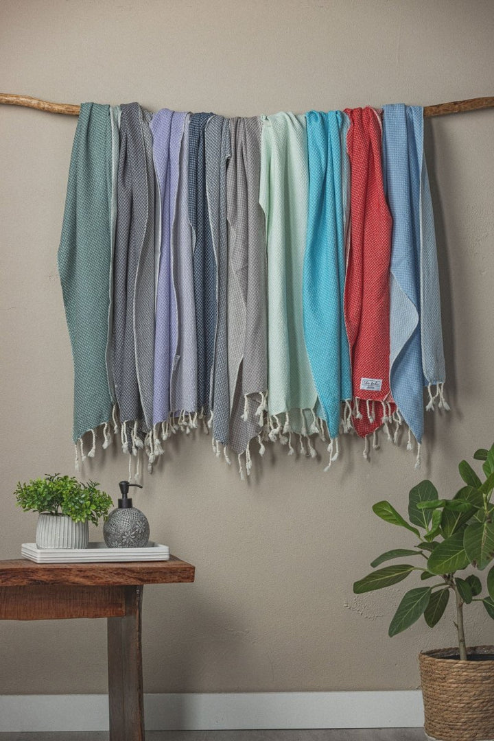 Waffle Weave Hand Towel Collection – 20”x40” Organic Turkish Cotton Towels with Tassels