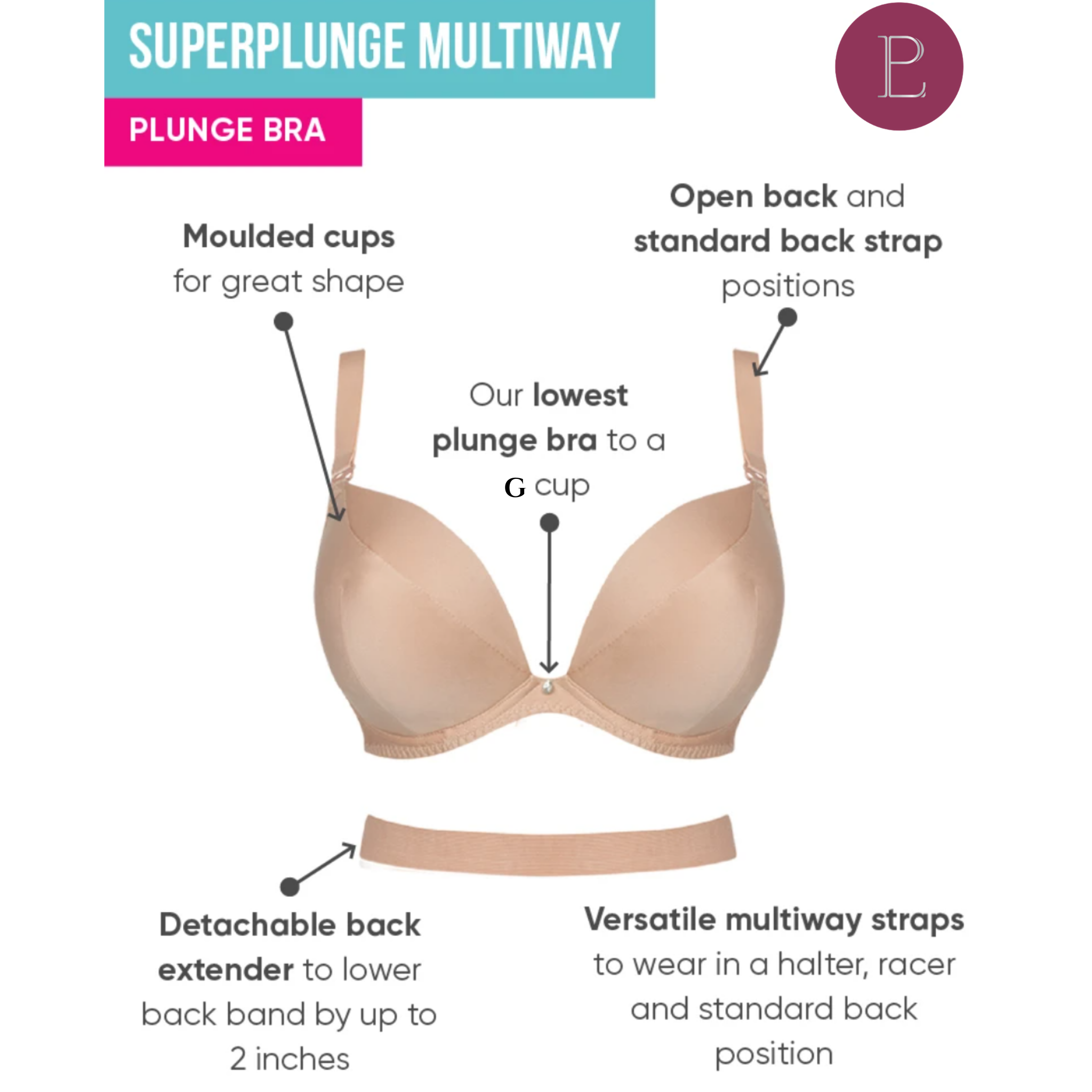 Curvy Kate Super Plunge Multiway Bra with moulded cups and detachable back extender