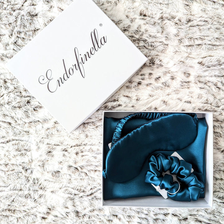 Endorfinella Teal Silk Slumber Set with Eye Mask and Scrunchie