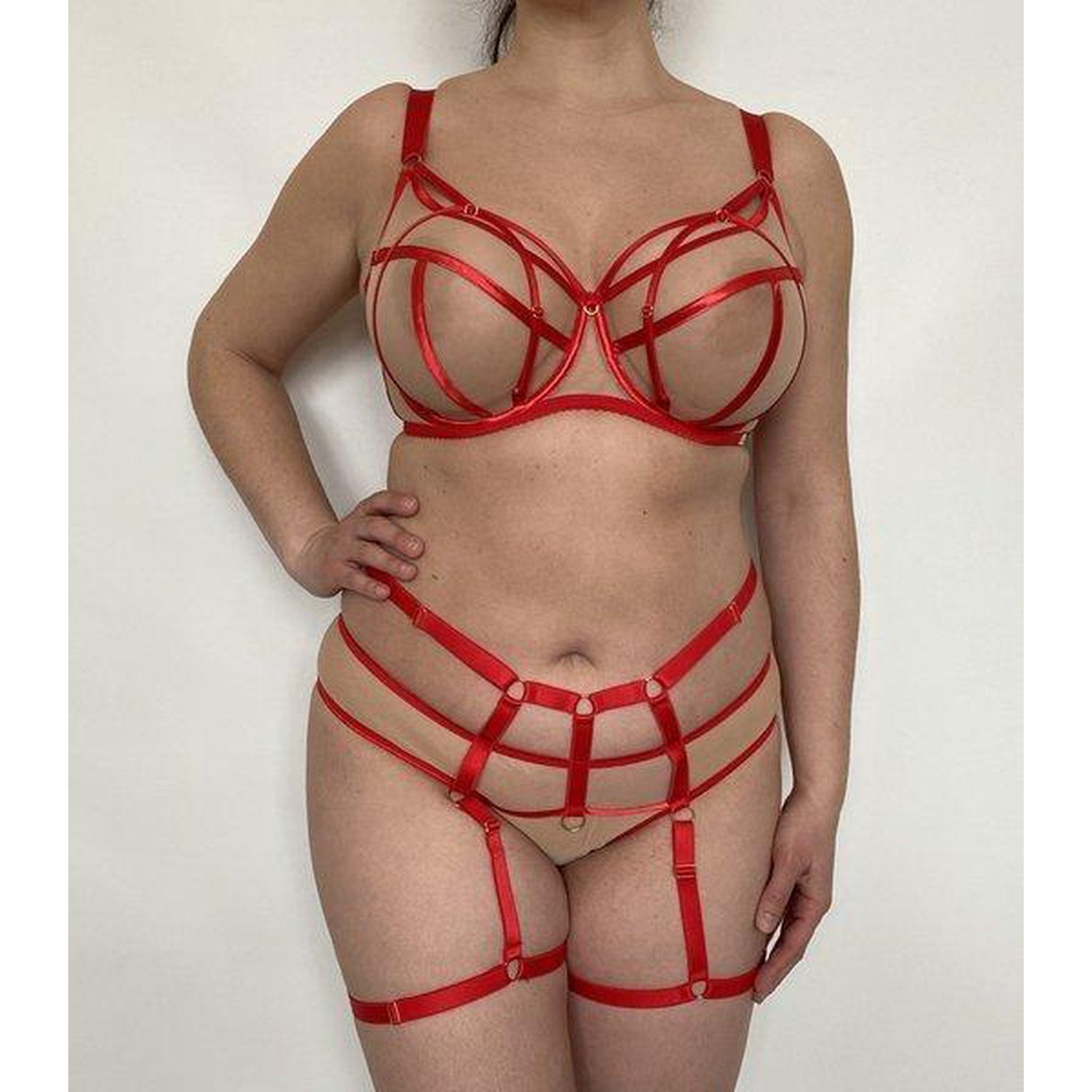 Ewa Michalak Fetysz Harness Brief with matching bra in red