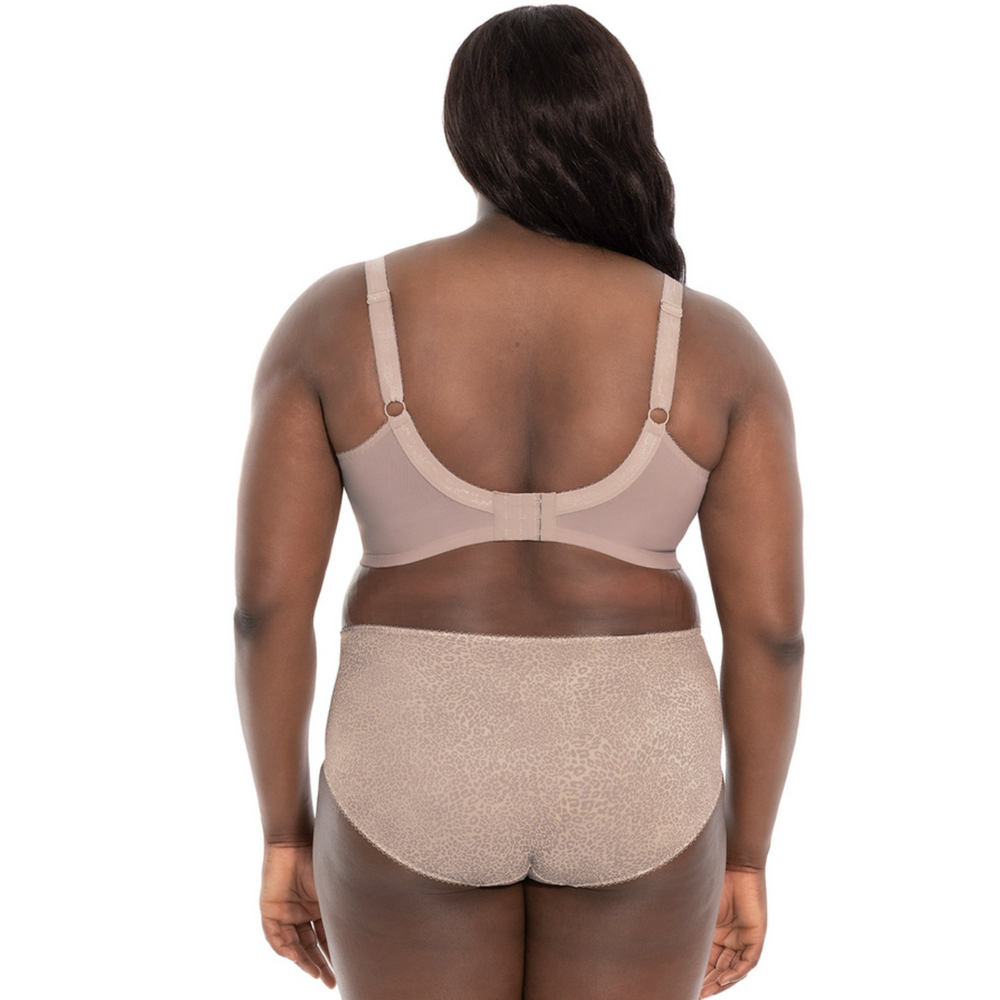 Goddess Kayla Full Support Bra in Taupe Leopard Print model rear