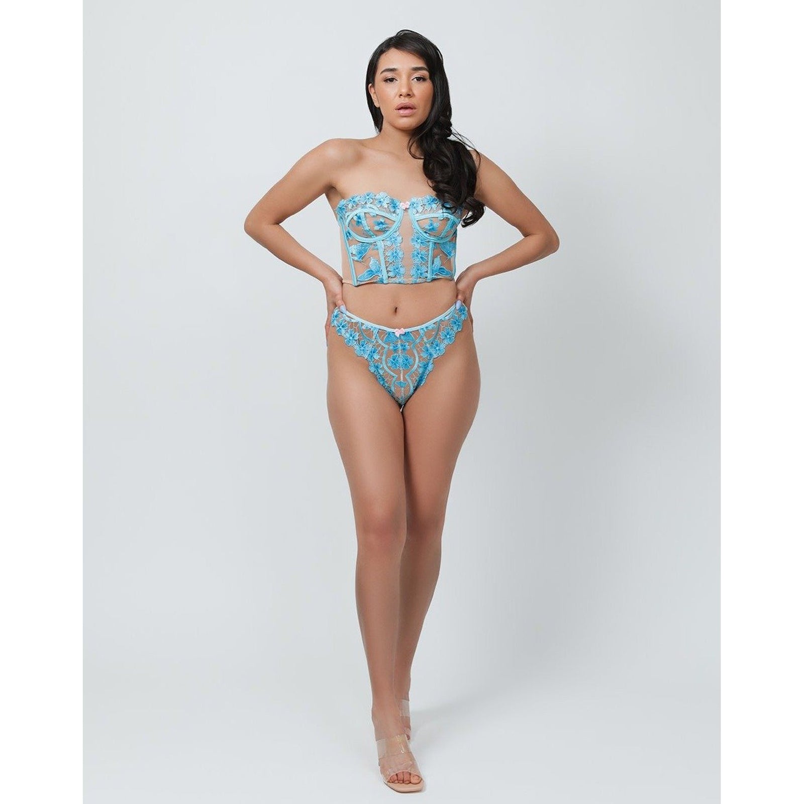 Kilo Brava Blue Garden Embroidered Bustier Set