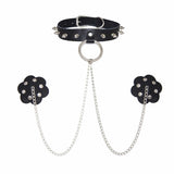 NevaNude Leather Choker with Chain and Reusable Silicone Nipple Cover Pasties