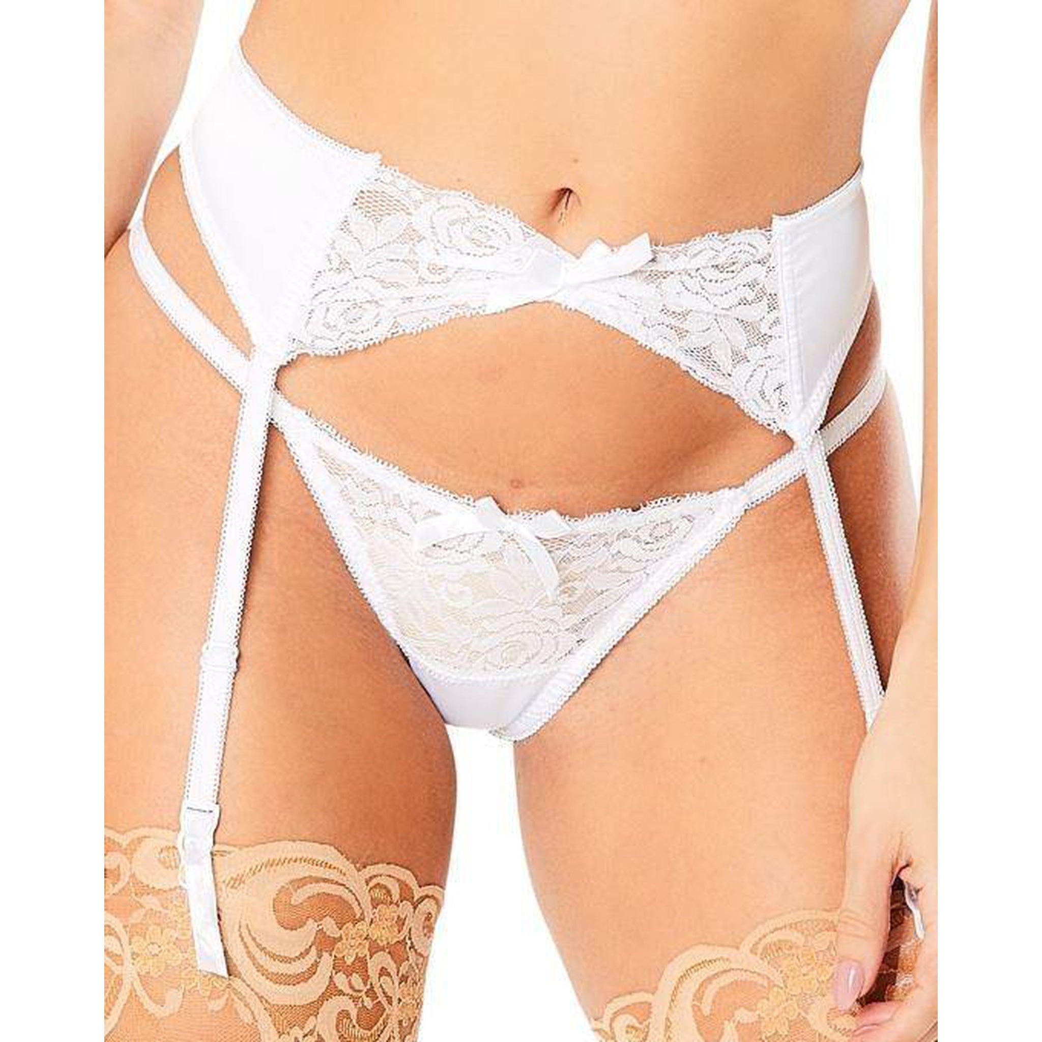 The Perky Lady White Satin Garter Belt with Lace Detailing