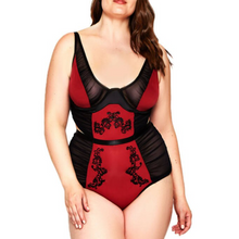 Load image into Gallery viewer, Micro &amp; Mesh Teddy w/ Rouching &amp; Applique - The Perky Lady
