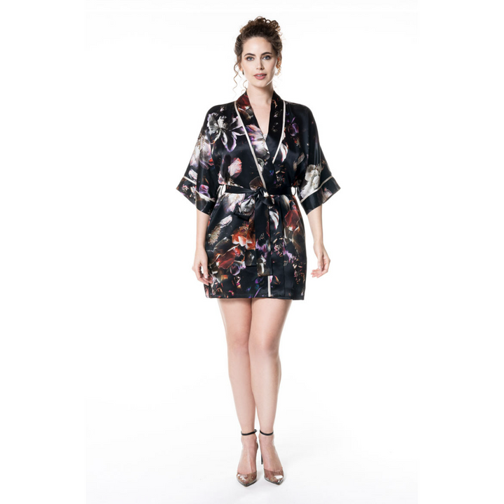 Moonlight Printed Silk Short Robe